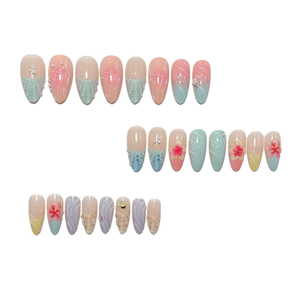 Acrylic Nail Set with Floral and Maritime Accents Acalora