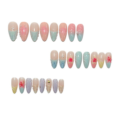 Acrylic Nail Set with Floral and Maritime Accents Acalora