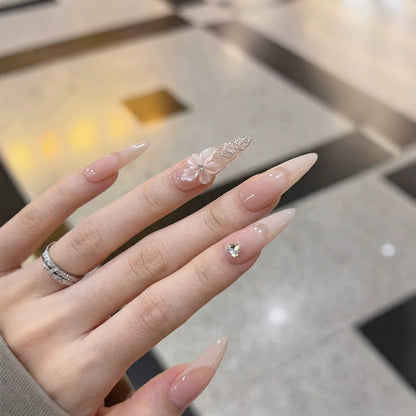 Elegant Stiletto Press-On Nail Art Set with Floral Accents Acalora