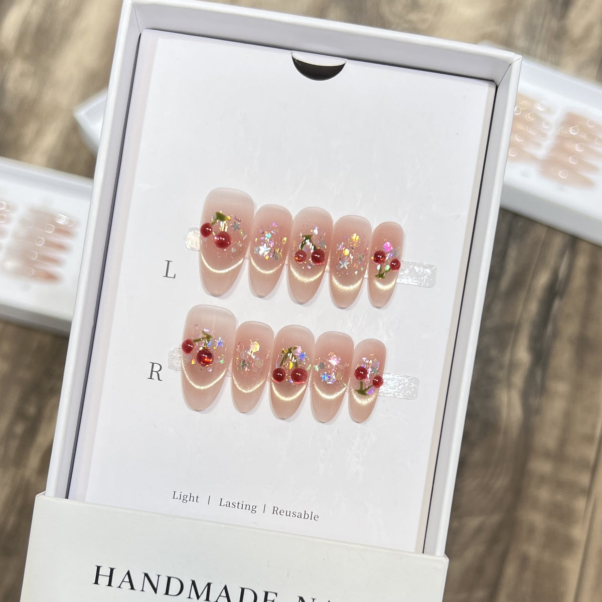 Handmade Cherry-Embossed Press-On Nail Set Acalora