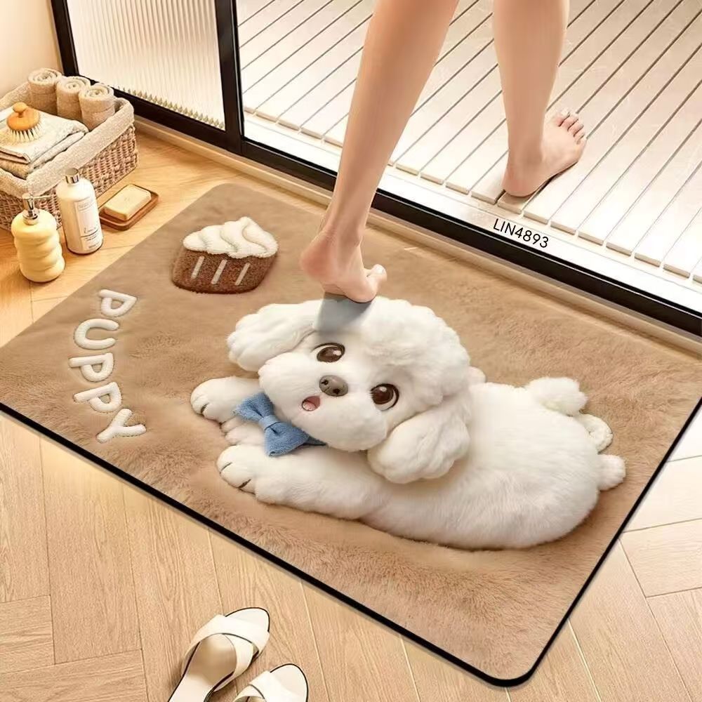 Cute Cartoon Pet-Themed Plush Bath Mat
