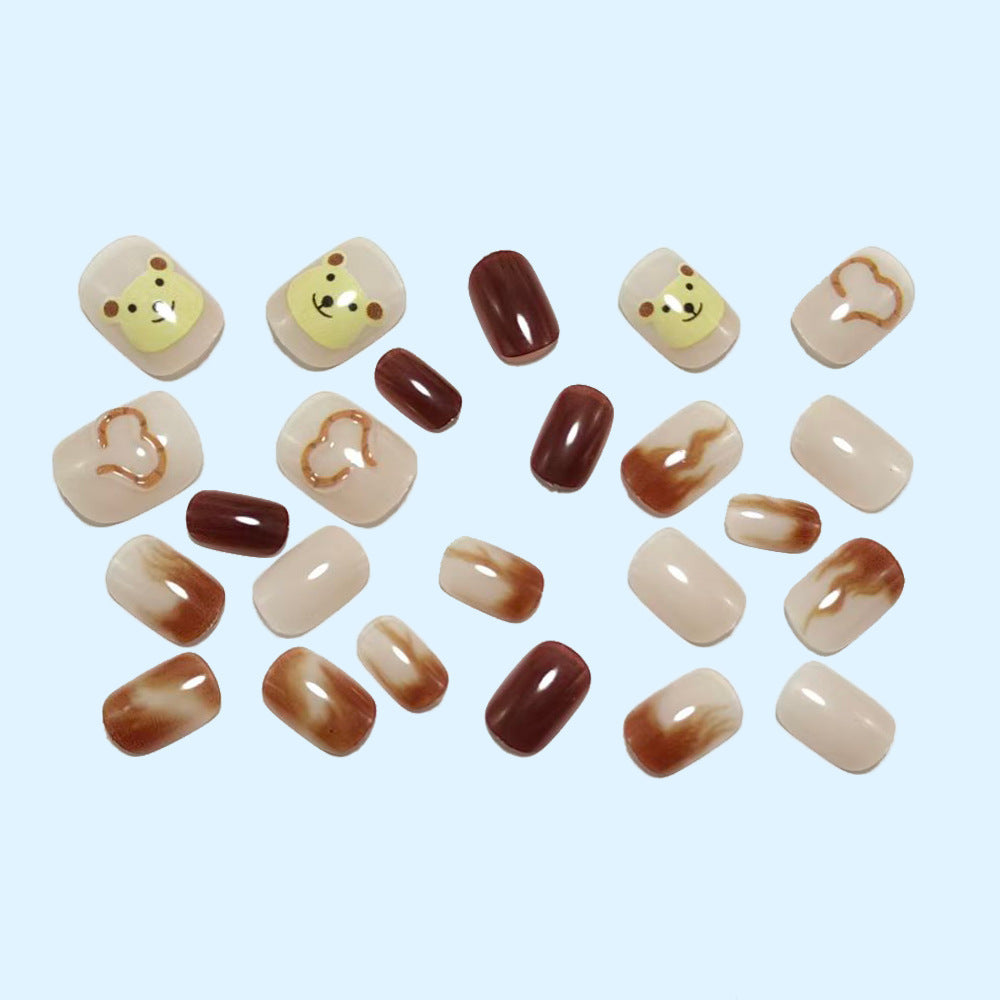 Artificial nails with cute bear design and elegant color gradients Acalora