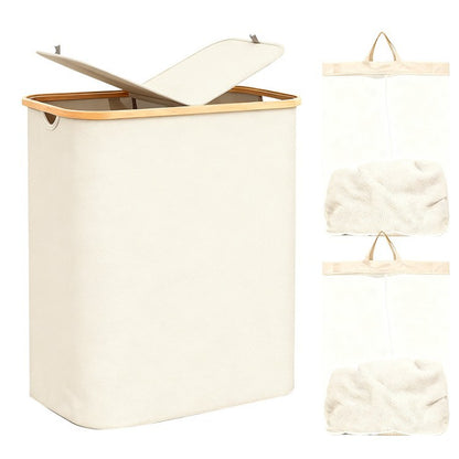 Laundry separation system with bamboo lid and multiple compartments Acalora