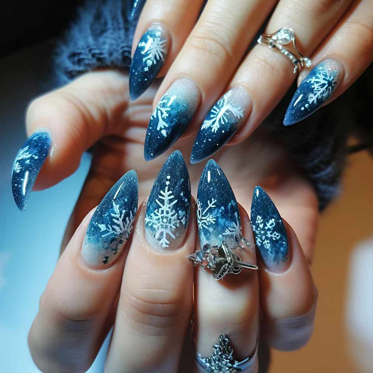 Snowflake Pattern Stiletto Nail Art Acalora