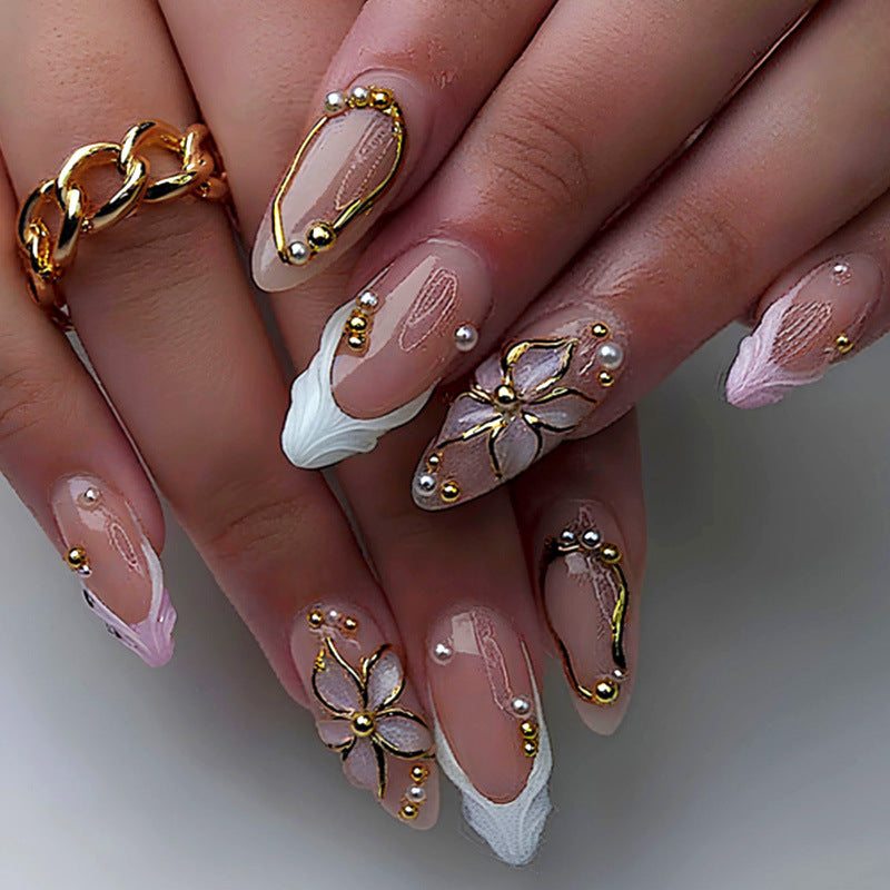 Decorative Press-On Nail Set with Floral Designs Acalora