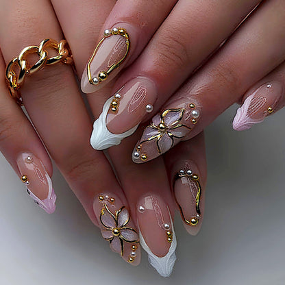 Decorative Press-On Nail Set with Floral Designs Acalora