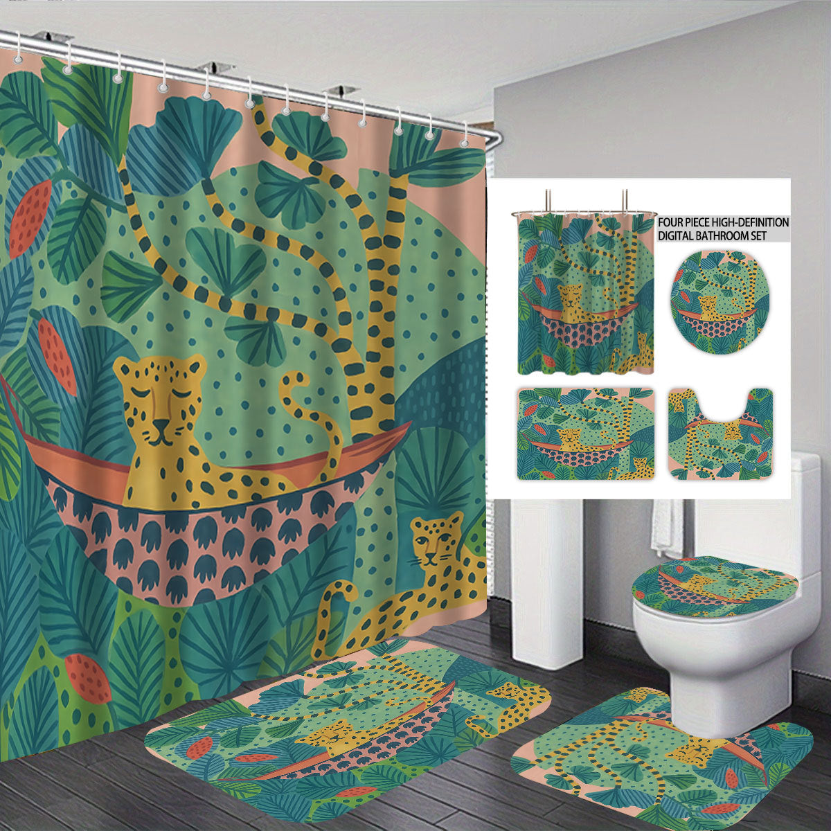 Cat-Themed Four-Piece Digital Bathroom Set