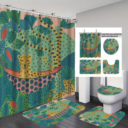 Cat-Themed Four-Piece Digital Bathroom Set