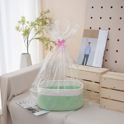 Natural storage basket with ribbons Acalora