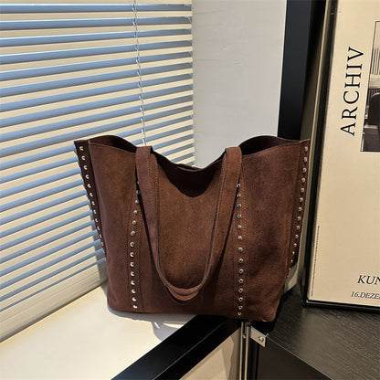 Chic Studded Suede Tote Bag Acalora