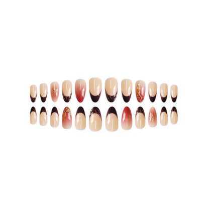 Artistic Press-On Nail Design with Gold Accents Acalora