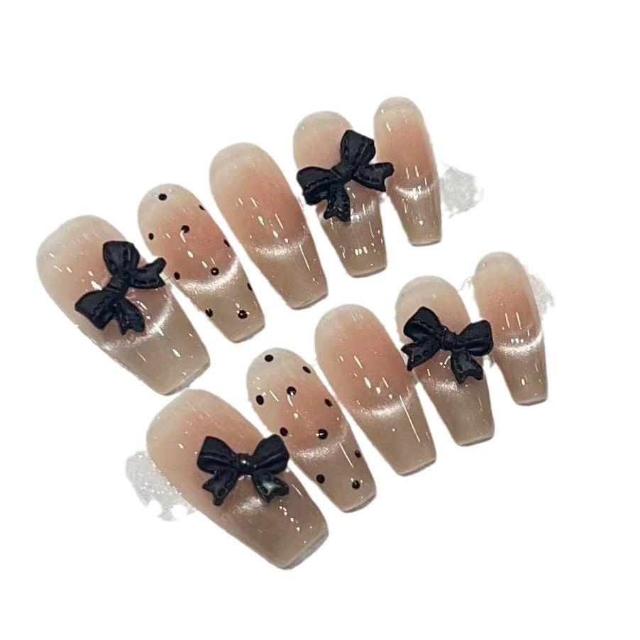 Stylish Long Press-On Nail Set with Bow Accents Acalora