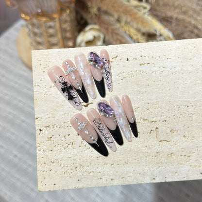Artistic Stiletto Press-On Nail Art Set with Elegant Decorative Elements Acalora