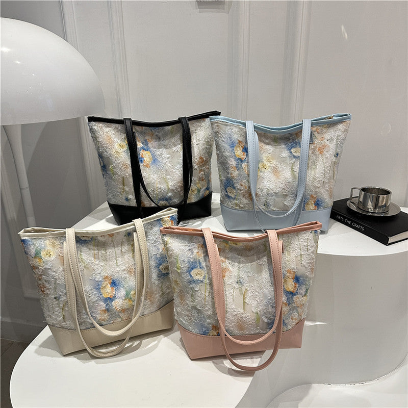 Artistic Floral Embroidered Tote Bag Acalora