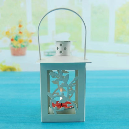 Decorative Metal Tealight Lantern Set with Filigree Leaf Cutouts and Carry Handle Acalora