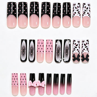 Decorative Press-On Nail Art Set with Polka Dots and Bows Acalora