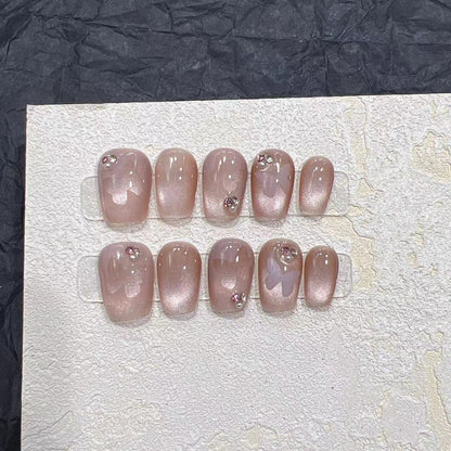 Elegant Press-On Nail Set with Rhinestone Details Acalora
