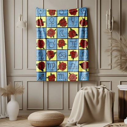 Decorative Floral Print Fleece Throw Blanket