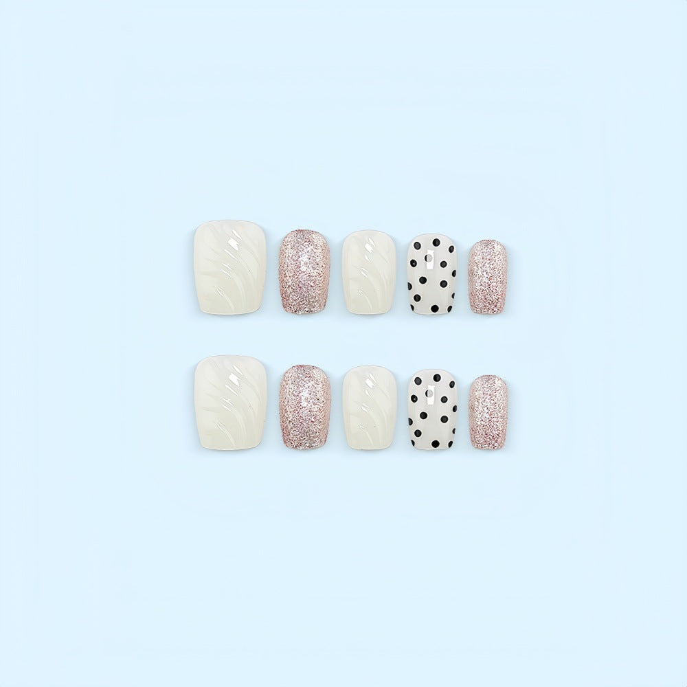 Artificial nail set with elegant glitter and dot design Acalora