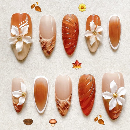 Artificial nail set with handcrafted flowers and elegant embellishments Acalora