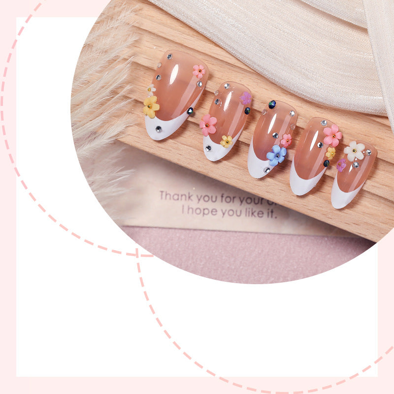 Decorative Press-On Nail Set with Floral Embellishments Acalora