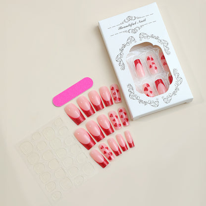 Premium Decorative Press-On Nail Set with Heart and Glitter Designs Acalora