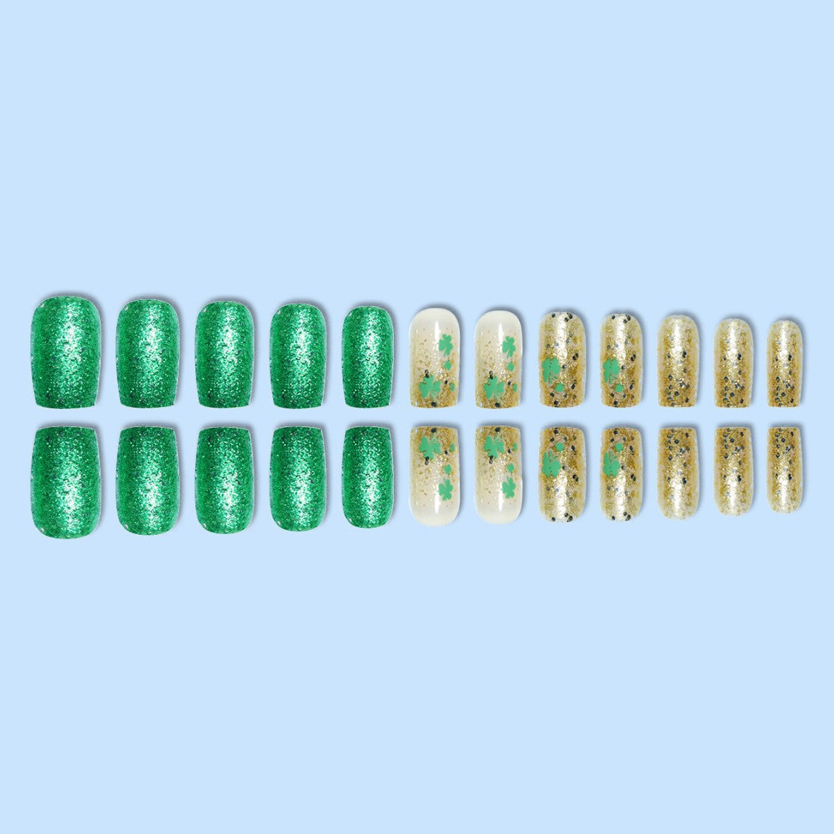 Festive Decorative Press-On Nails with Shamrock Design Acalora