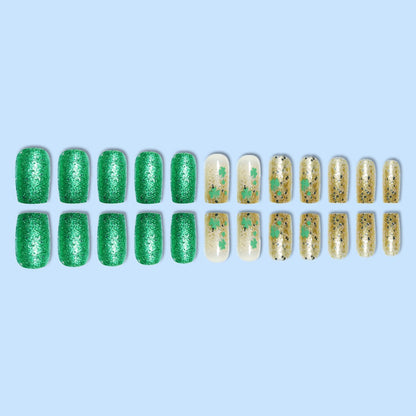 Festive Decorative Press-On Nails with Shamrock Design Acalora