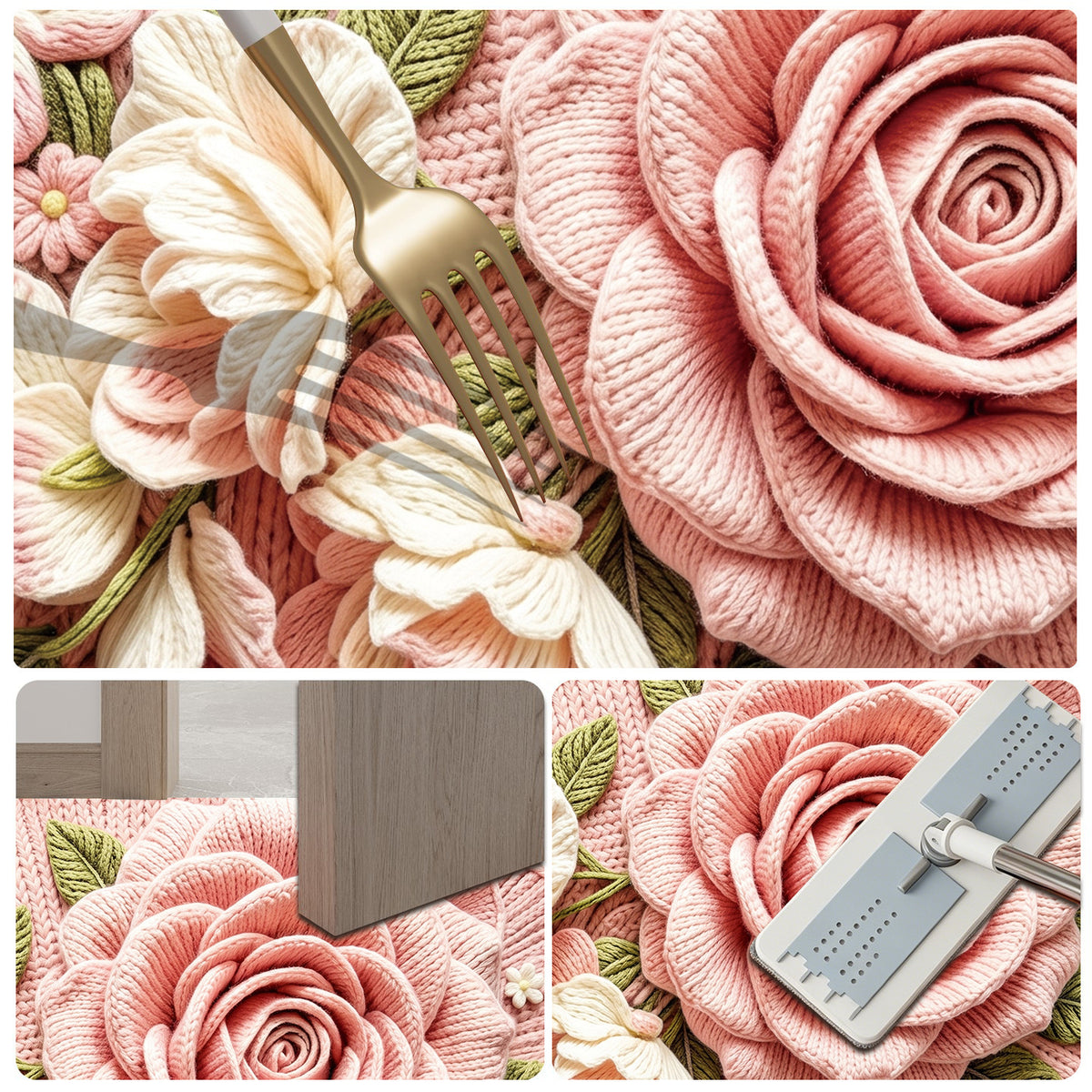 Floral Design Bathroom Mat Acalora