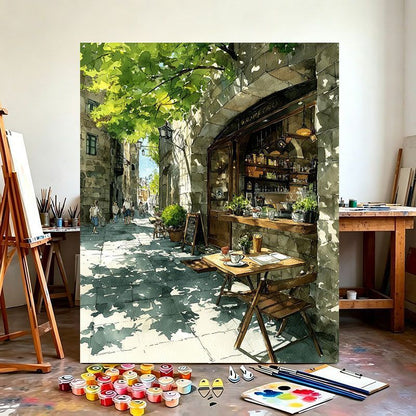 Urban Café Scene Canvas Art Print