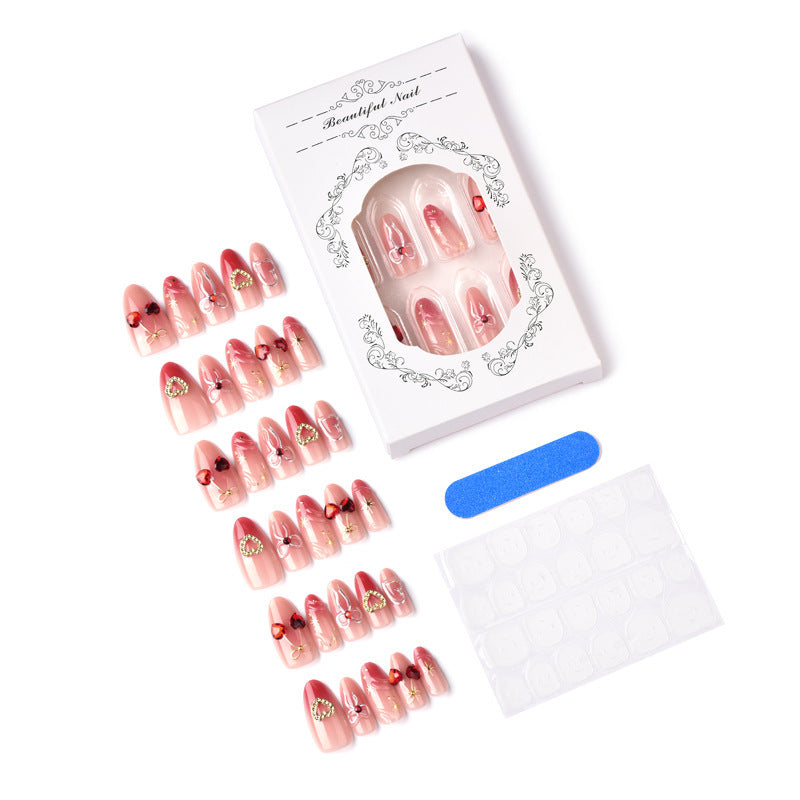 Decorative artificial nails with romantic heart and bow motifs Acalora