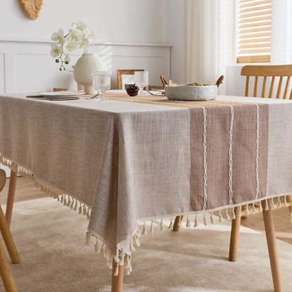 Elegant Woven Tablecloth with Fringe