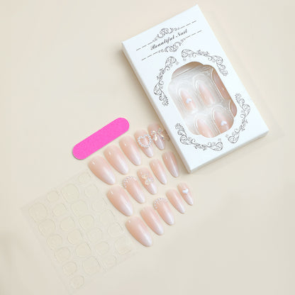 Elegant Press-On Nail Set with Decorative Floral Accents Acalora