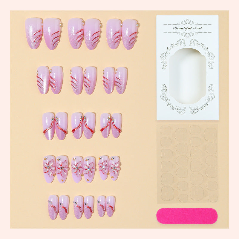 Decorative Press-On Nail Set with Floral and Gem Accents Acalora 1788495783