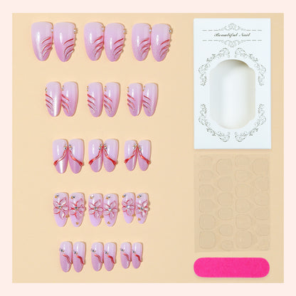 Decorative Press-On Nail Set with Floral and Gem Accents Acalora 1788495783