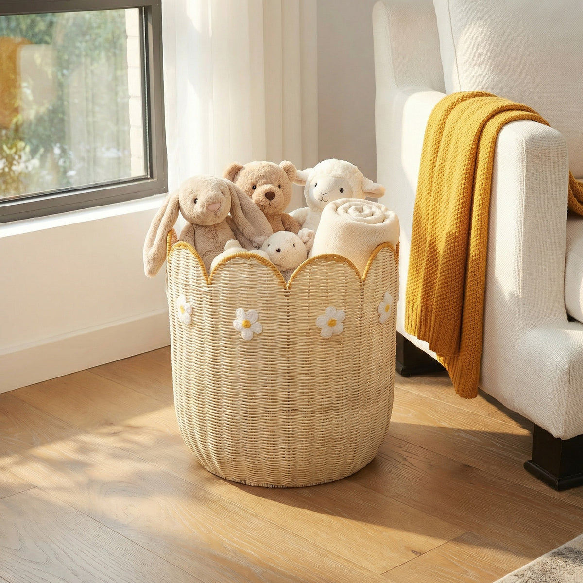 Decorative Scalloped Edge Woven Basket Acalora