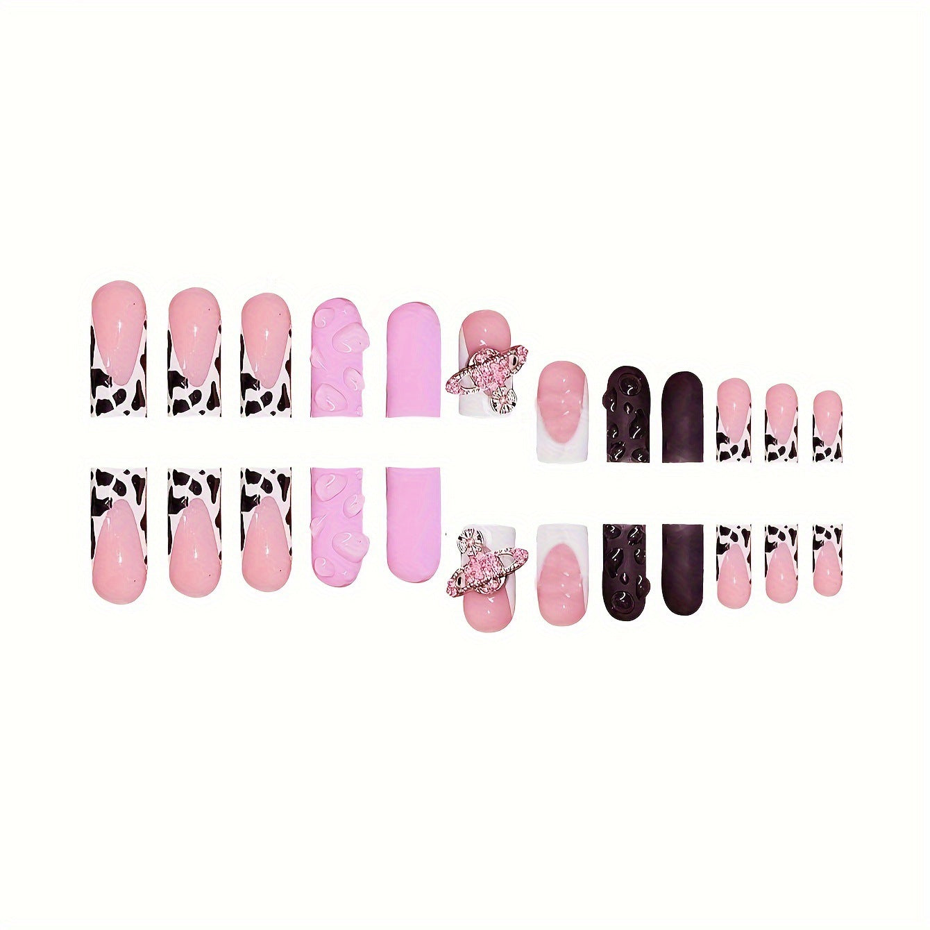 Decorative 3D Press-On Nail Art with Gemstone Accents Acalora