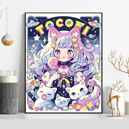 Whimsical Cat-Themed Illustration Wall Art