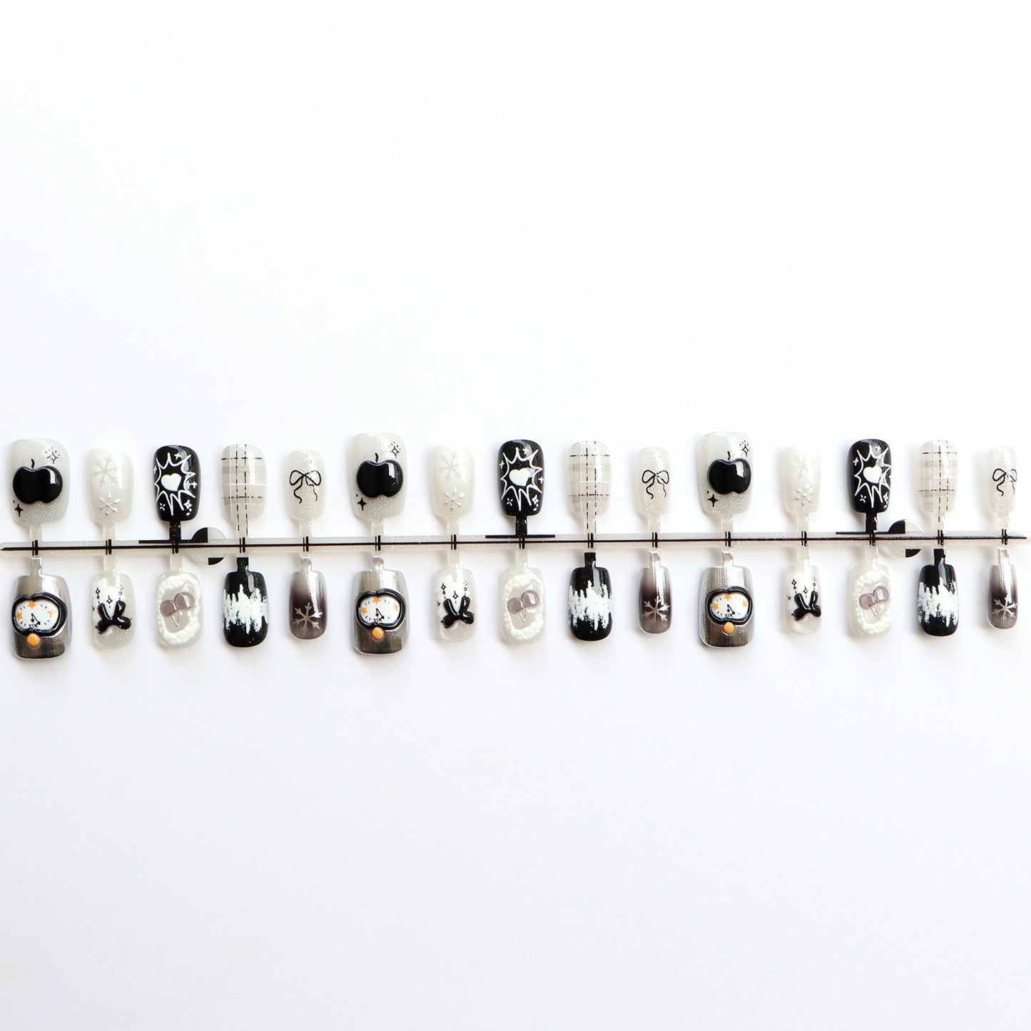Artistic Black and White Press-On Nail Art Acalora