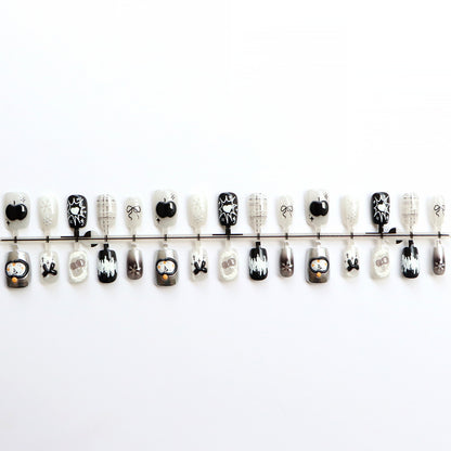 Artistic Black and White Press-On Nail Art Acalora