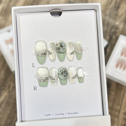 Glamorous Reusable Press-On Nail Set with Gemstone Accents Acalora