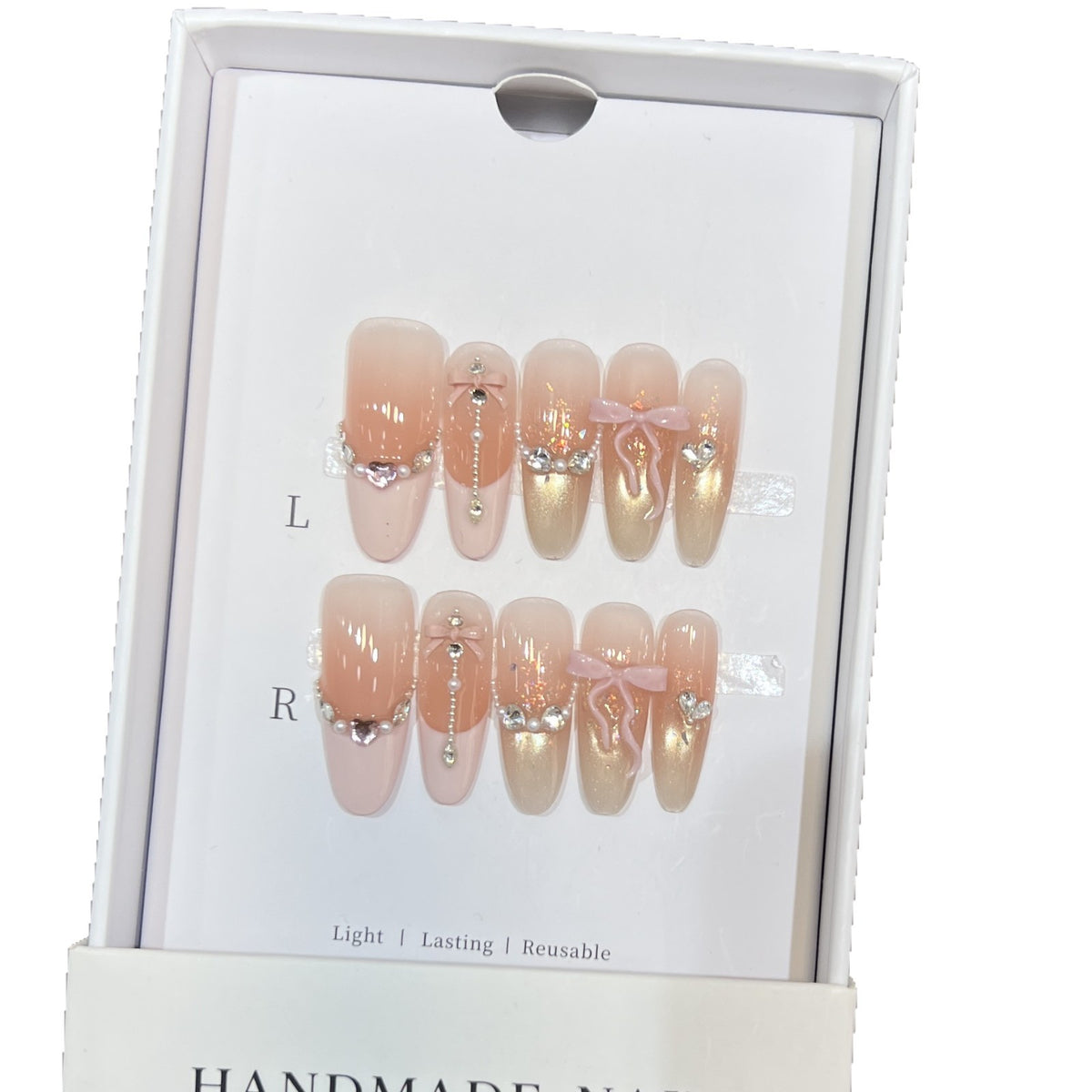 Decorative Stiletto Press-On Nail Art Set with Elegant Ribbons and Gems Acalora
