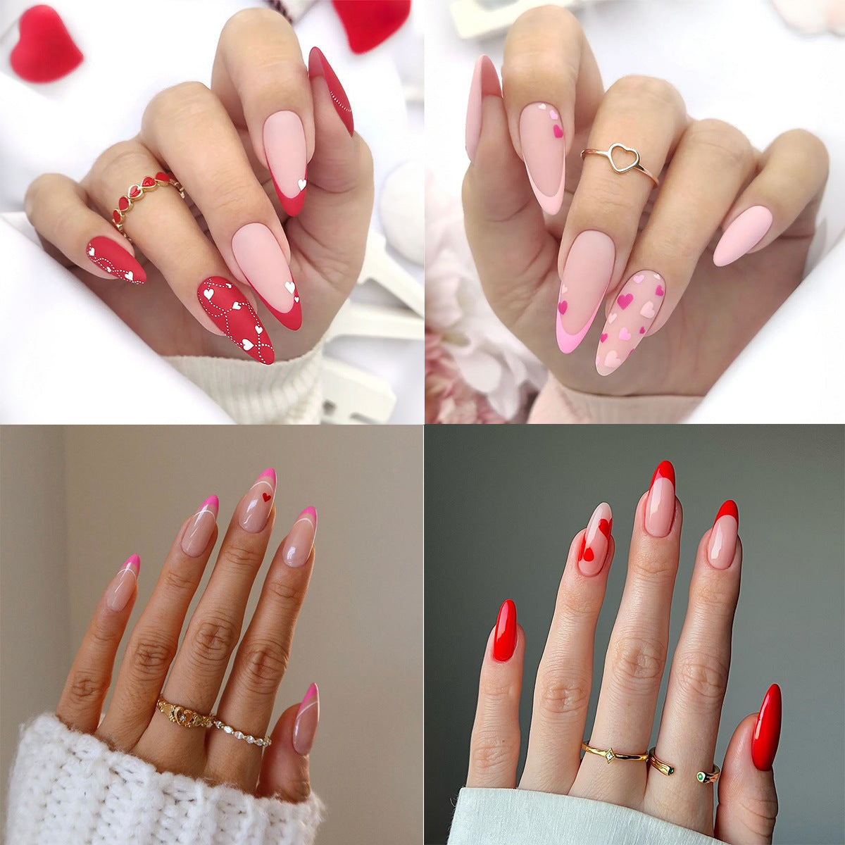 Artistic Press-On Nail Set with Heart and Classic Designs Acalora