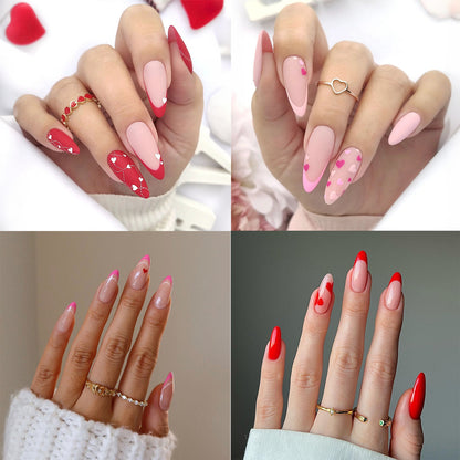 Artistic Press-On Nail Set with Heart and Classic Designs Acalora