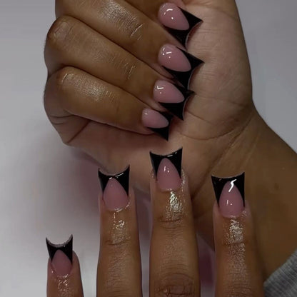 Stylish Stiletto Press-On Nails with Geometry Design Acalora