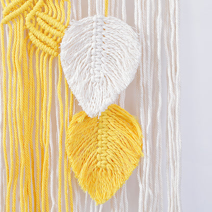 Macrame Wall Hanging with Modern Fringe and Stylish Leaf Elements Acalora