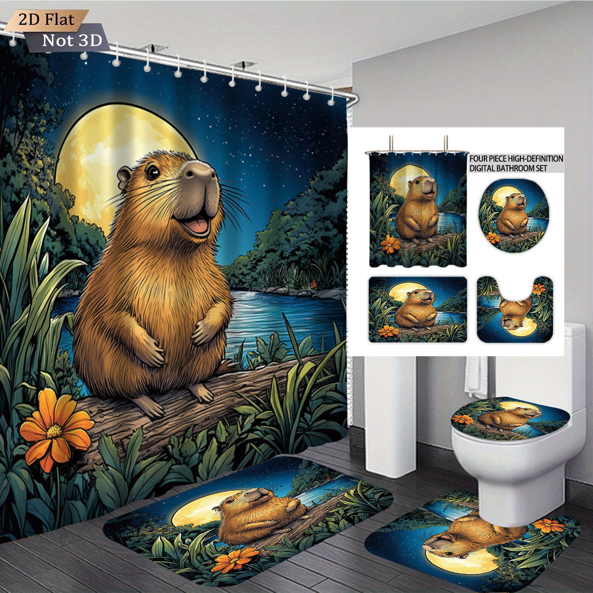 Cute Bear-Themed Four-Piece Bathroom Set