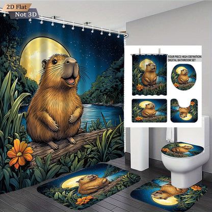 Cute Bear-Themed Four-Piece Bathroom Set
