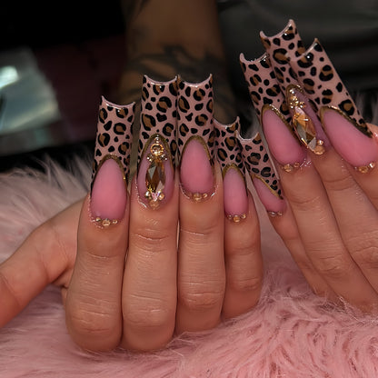 Artistic Leopard Print Press-On Nail Design Acalora