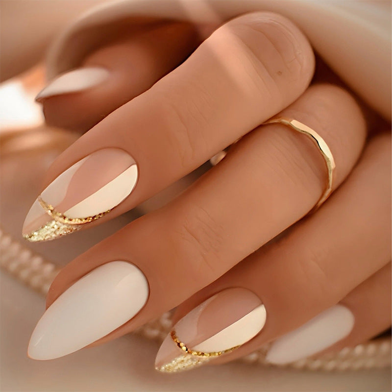 Elegant Press-On Nail Set with Artistic Gold Accents Acalora